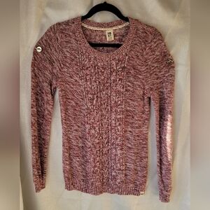Roxy Burgundy White Cable Knit Crew Neck Sweater Size XL Long Sleeve